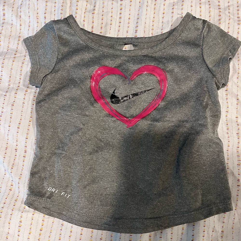 Nike Kids Dri Fit Gray and Pink Heart T-Shirt 18M